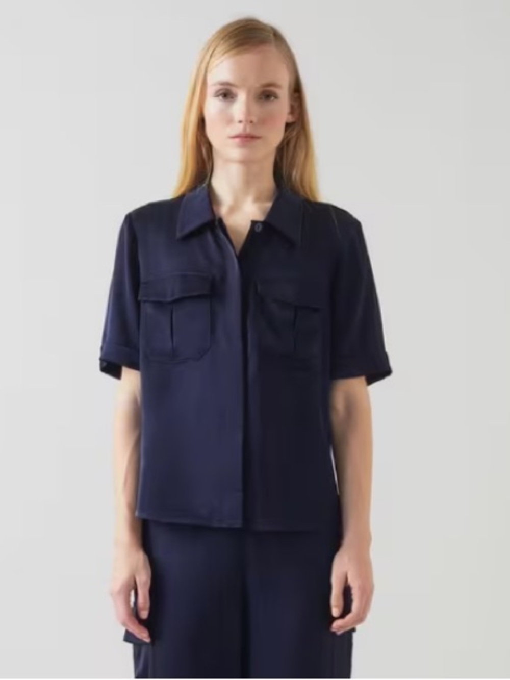 L.K. BENNETT Navy Blue Button Up Collared Shirt - Picture 2 of 10